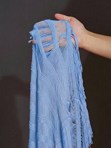 Veslaya Plus Size Summer Sleeveless Hollow-Out Sheer Dress - Blue - View 15