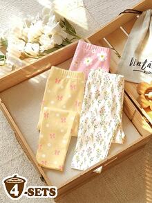 SHEIN [4 pcs acak, kirim 3 pcs] Legging Musim Dingin Motif Bunga untuk Bayi Perempuan, Cocok untuk Musim Panas, Kembali ke Sekolah, Wisuda, Kasual - MultiWarna - View 2