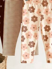 SHEIN Winter Chocolate Brown Blush Pink Baby Girl Cute Comfortable Casual Leggings With Elasticity, Suitable For School , Random 4-Pack - Multicolor - View 6