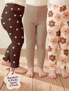 SHEIN Winter Chocolate Brown Blush Pink Baby Girl Cute Comfortable Casual Leggings With Elasticity, Suitable For School , Random 4-Pack - Multicolor - View 1