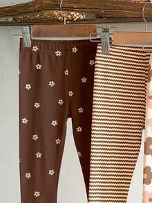 SHEIN Winter Chocolate Brown Blush Pink Baby Girl Cute Comfortable Casual Leggings With Elasticity, Suitable For School , Random 4-Pack - Multicolor - View 4