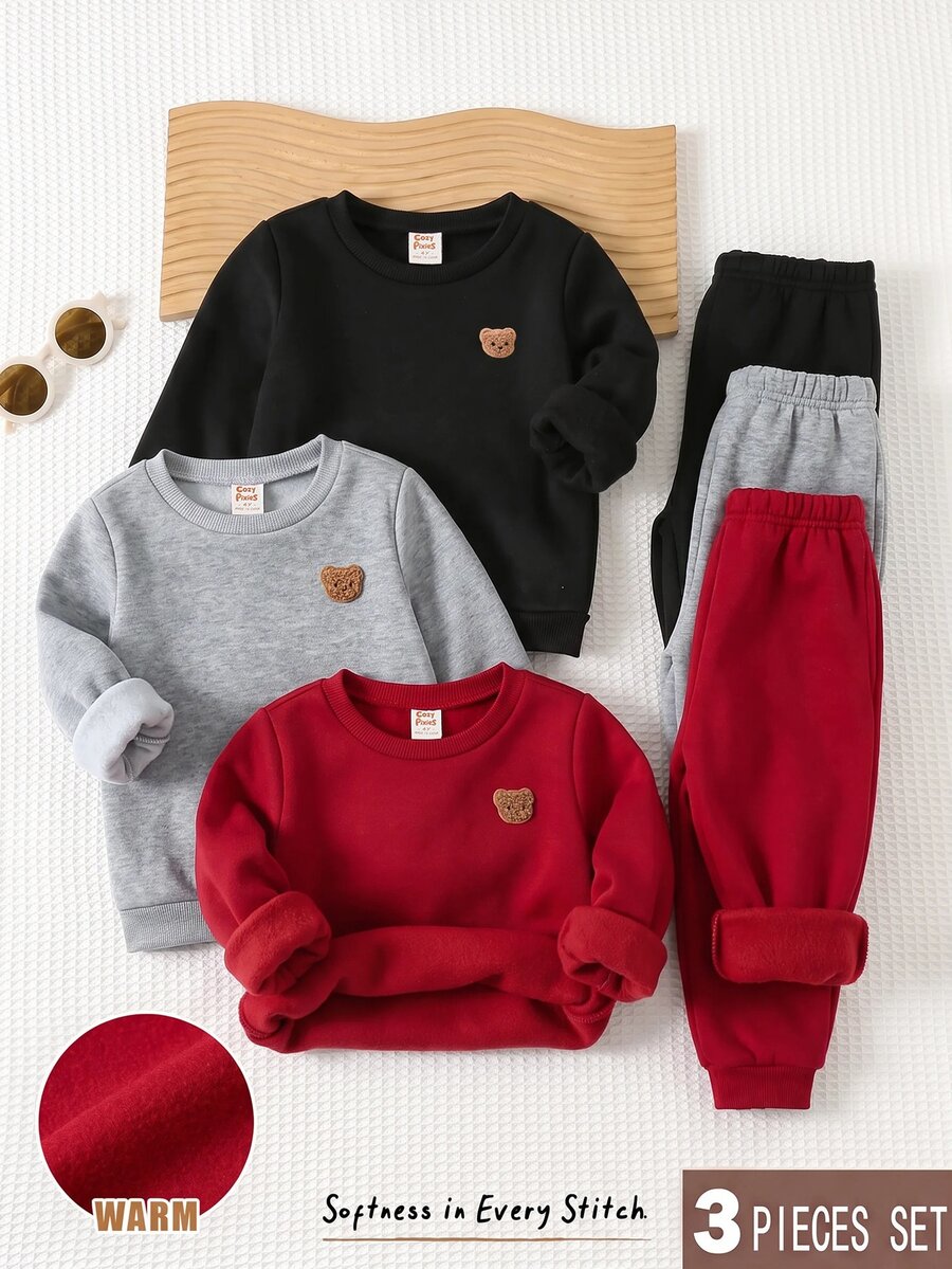 Cozy Pixies Young Boy Decorative Patch Kids Crew Neck Long Sleeve Pullover Sweatshirt Elastic Waist Long Pants 6pcs -Piece Set - Multicolor - View 1