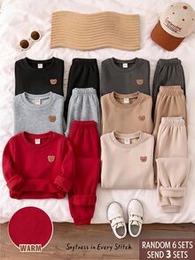Cozy Pixies Young Boy Decorative Patch Kids Crew Neck Long Sleeve Pullover Sweatshirt Elastic Waist Long Pants 6pcs -Piece Set - Multicolor - View 5