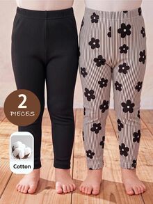 SHEIN Baby Girl Knit Solid Color White Black And White Casual Cute Bottoms 2pcs Set Graduation Baptism Autumn Random 5 Pieces, Send 2 Pieces - Multicolor - View 1