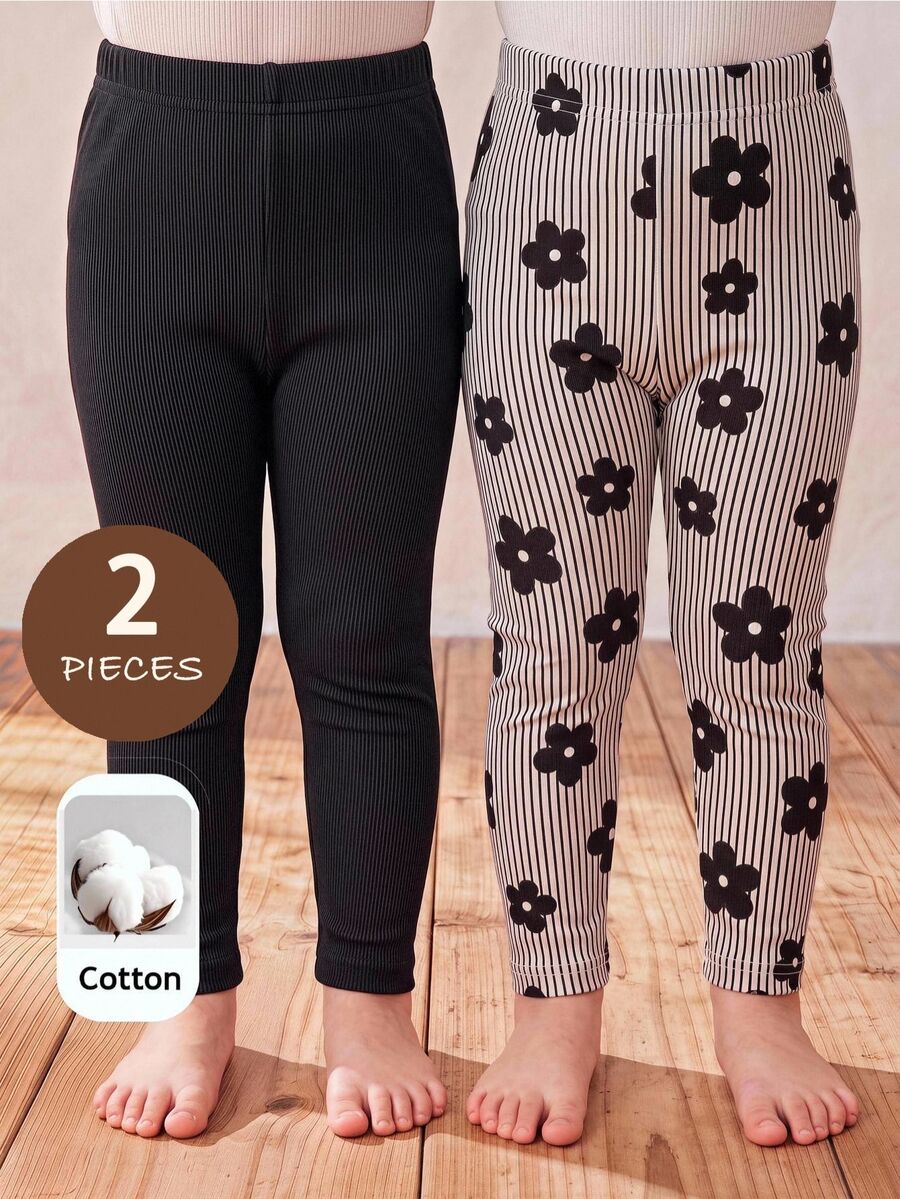 SHEIN Baby Girl Knit Solid Color White Black And White Casual Cute Bottoms 2pcs Set Graduation Baptism Autumn Random 5 Pieces, Send 2 Pieces - Multicolor - View 1