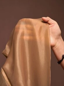Veslaya Women's Plus Size Brown Abstract Print Organza Sheer Cardigan Autumn Elegant Formal Cocktail Wedding Guest Long Sleeve Ruffle Collar Dramatic Design - Brown - View 11