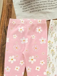 Young Girls Bohemian Floral Series, Young Girl Casual Simple Long Leggings Suitable For Autumn/Winter Daily Wear, Random 2pcs/Set - Multicolor - View 4
