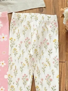 Young Girls Bohemian Floral Series, Young Girl Casual Simple Long Leggings Suitable For Autumn/Winter Daily Wear, Random 2pcs/Set - Multicolor - View 5