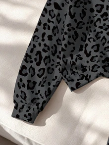 SHEIN Tween Girls Leopard Print Sweatshirt & Wide Leg Pants Set, Dark Grey, Sporty Casual (2 Pcs) Fall Winter - Multicolor - View 6