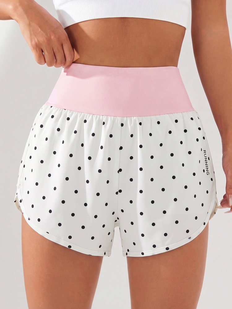SHEIN Sovereign Charm Women's Polka Dot Print High Waist Side Slit Sports Shorts - Multicolor - View 3