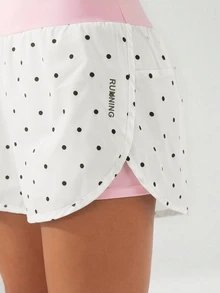 SHEIN Sovereign Charm Women's Polka Dot Print High Waist Side Slit Sports Shorts - Multicolor - View 4