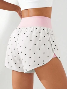SHEIN Sovereign Charm Women's Polka Dot Print High Waist Side Slit Sports Shorts - Multicolor - View 2