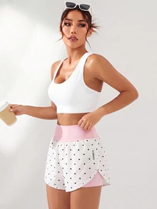 SHEIN Sovereign Charm Women's Polka Dot Print High Waist Side Slit Sports Shorts - Multicolor - View 5