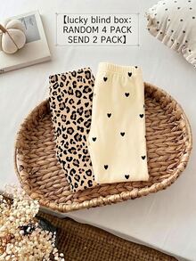 Young Girls RANDOM 4pcs PACK 2 Packs, Vintage Sweet Cute Mini Heart Leopard Print Floral Print, Girls Flare Pants 2 Pieces Set For Outdoor, Outing - Multicolor - View 8
