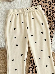 Young Girls RANDOM 4pcs PACK 2 Packs, Vintage Sweet Cute Mini Heart Leopard Print Floral Print, Girls Flare Pants 2 Pieces Set For Outdoor, Outing - Multicolor - View 4