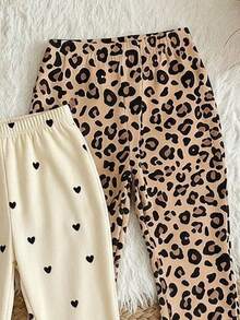 Young Girls RANDOM 4pcs PACK 2 Packs, Vintage Sweet Cute Mini Heart Leopard Print Floral Print, Girls Flare Pants 2 Pieces Set For Outdoor, Outing - Multicolor - View 5