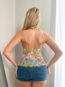 SHEIN ICON Summer Fashionable Mesh Floral Print Camisole - Multicolor - View 4