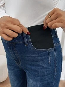 SHEIN 孕婦保暖內裡修身休閒百搭牛仔褲 女款牛仔風冬季穿搭 - 藍色 - 查看 7