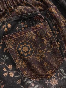 ROMWE Grunge Punk Celana Jeans Ukuran Besar Model Vintage Hippie Motif Blok Warna yang Melangsingkan dengan Potongan Lebar - MultiWarna - View 4