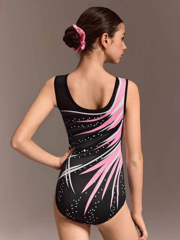 Teen Girls' Printed Elastic Sleeveless Bodysuit,Black And White,Summer,Athletic Streetwear Lyrical,Rave Dance Gym,Multicolor Gymnastics Sportswear - Multicolor - View 2
