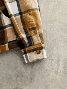 HIMLAND Men's Casual Vintage Woven Corduroy Lapel Jacket, Streetwear, Suede Air Layer Jacket, Utility Cargo Jacket, Thanksgiving Autumn Red Tartan - Brown - View 5