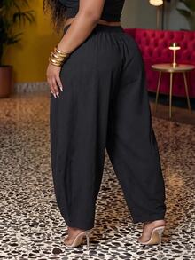 Veslaya 2026 Spring/Summer Women's Plus Size Tummy Control Breathable Lightweight Premium Elegant Romantic Pure Cotton Washed Black Jogger Pants Office Formal - Black - View 5