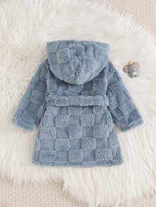 Cozy Pixies 男嬰兒童休閒日常舒適刺繡毛絨連帽前開襟長袖晨袍居家服 秋冬款 - 藍色 - 查看 2