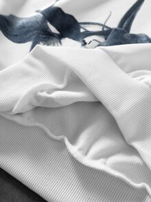 ROMWE MEN Men's Fashion Street Floral & Script Print Pullover Sweatshirt - White - View 6