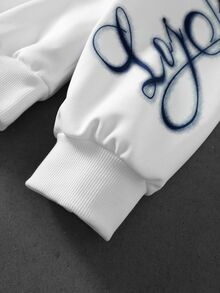 ROMWE MEN Men's Fashion Street Floral & Script Print Pullover Sweatshirt - White - View 7