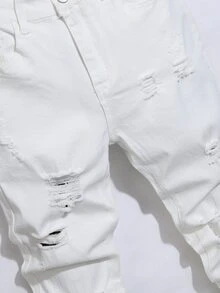 Manfinity Roghcode Men's Pocket Distressed Slim Fit Casual Denim Jeans - White - View 3