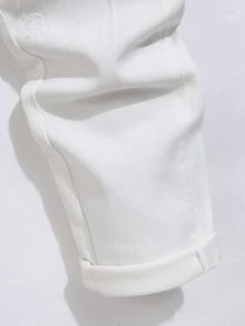 Manfinity Roghcode Men's Pocket Distressed Slim Fit Casual Denim Jeans - White - View 4