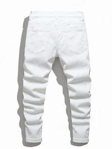 Manfinity Roghcode Men's Pocket Distressed Slim Fit Casual Denim Jeans - White - View 2