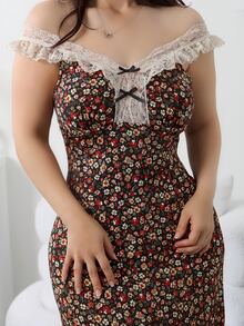 Nour Diyab Robe vintage femme à fleurs Ditsy avec dentelle contrastée, sans manches, taille cintrée. Convient pour les vacances d'été - Multicolore - Voir 5