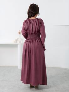 Nour Diyab Gaun Lengan Panjang Minimalis Wanita dengan Tali Serut dan Detail Kerut - Dusty Pink - View 2