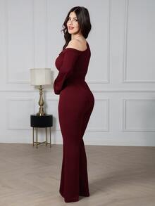 Nour Diyab Women's Fashion Casual Oblique Shoulder Top & Pants 2 Pieces Set 2 Pieces Sets Woman Classy - Burgundy - View 3