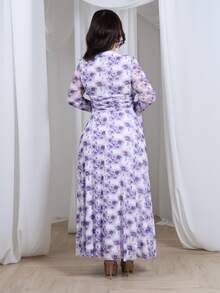 Nour Diyab Women's Elegant Allover Floral Print Dress - Purple - View 3