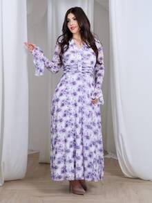 Nour Diyab Women's Elegant Allover Floral Print Dress - Purple - View 2
