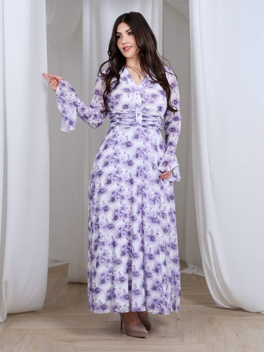 Nour Diyab Women's Elegant Allover Floral Print Dress