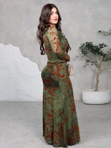 Nour Diyab Y2K Goth Sexy Ruffle Hem Elegant Commuter Mermaid Skirt, Versatile 2 Pieces Set, Autumn Halloween Night Dark Green - Multicolor - View 2