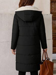 SHEIN Clasi Women Zip Up Hooded Teddy Lined Quilted Coat In Fall/Winter - Black - View 5