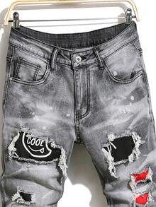 Manfinity Roughcore Men's Casual Washed Distressed Slim Fit Jeans - Grey - View 3