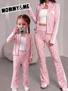 SHEIN Kids Young Girl 2pcs Stand Collar Zipper Solid Color Long Sleeve Top And Pants Set, Perfect For Casual, Daily And School Wear In Summer And Autumn - Pink - View 2