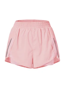 SHEIN Sovereign Charm Solid Color Elastic Waist Zipper Pocket Sports Shorts Comfy ShortsWomen Sweat Short, Gym Short, Biker Short Comfy Short - Pink - View 5