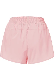 SHEIN Sovereign Charm Solid Color Elastic Waist Zipper Pocket Sports Shorts Comfy ShortsWomen Sweat Short, Gym Short, Biker Short Comfy Short - Pink - View 4