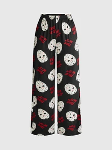 Friday the 13th X ROMWE Horror Movie Tank Top & Long Pants Casual Women's Pajama Set - Black - View 6