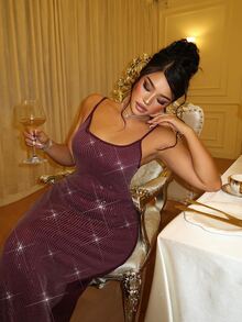 GalTyme فستان حفلة موضة مقاس كبير بتصميم حورية البحر مع ترتر وتطريز مرقع - عنابي اللون - مشاهدة 7