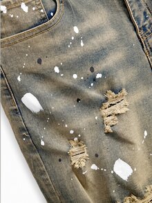 Manfinity EMRG Men's Casual Versatile Distressed Denim Shorts With Pockets - Light Wash - View 7