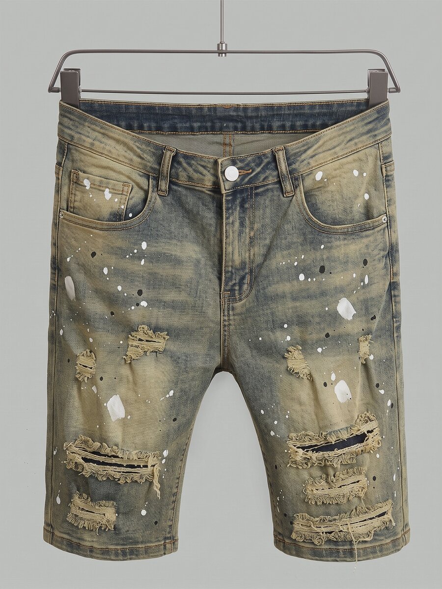 Manfinity EMRG Men's Casual Versatile Distressed Denim Shorts With Pockets - Light Wash - View 1
