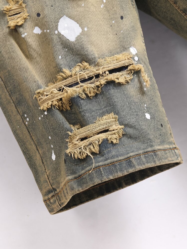 Manfinity EMRG Men's Casual Versatile Distressed Denim Shorts With Pockets - Light Wash - View 6