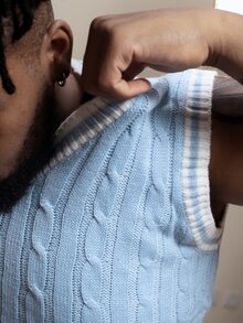 Patrick Jhonnes Patrick Jhonnes Men Casual Cable Knit Cricket Sweater Vest , Fall/Winter, Holiday - Baby Blue - View 6